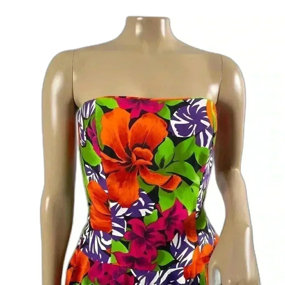 AJ Bari Dress 8 Women Floral Fit Flare Strapless All Over Print Bow Zip Formal - Picture 5 of 10